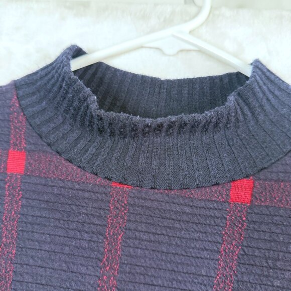 Porridge Anthropologie Mock Neck Plaid Pullover Cropped Sweater Womens S Blue - Picture 3 of 7